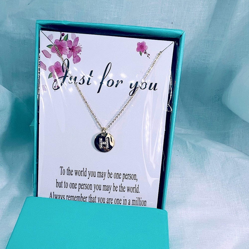 Golden H Initial CZ Minimalist Round Tiny Pendant Necklace Twee Preppy Aesthetic